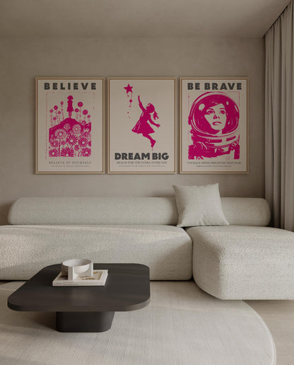 Motivational Canvas Wall Art: Believe Dream Big Be Brave