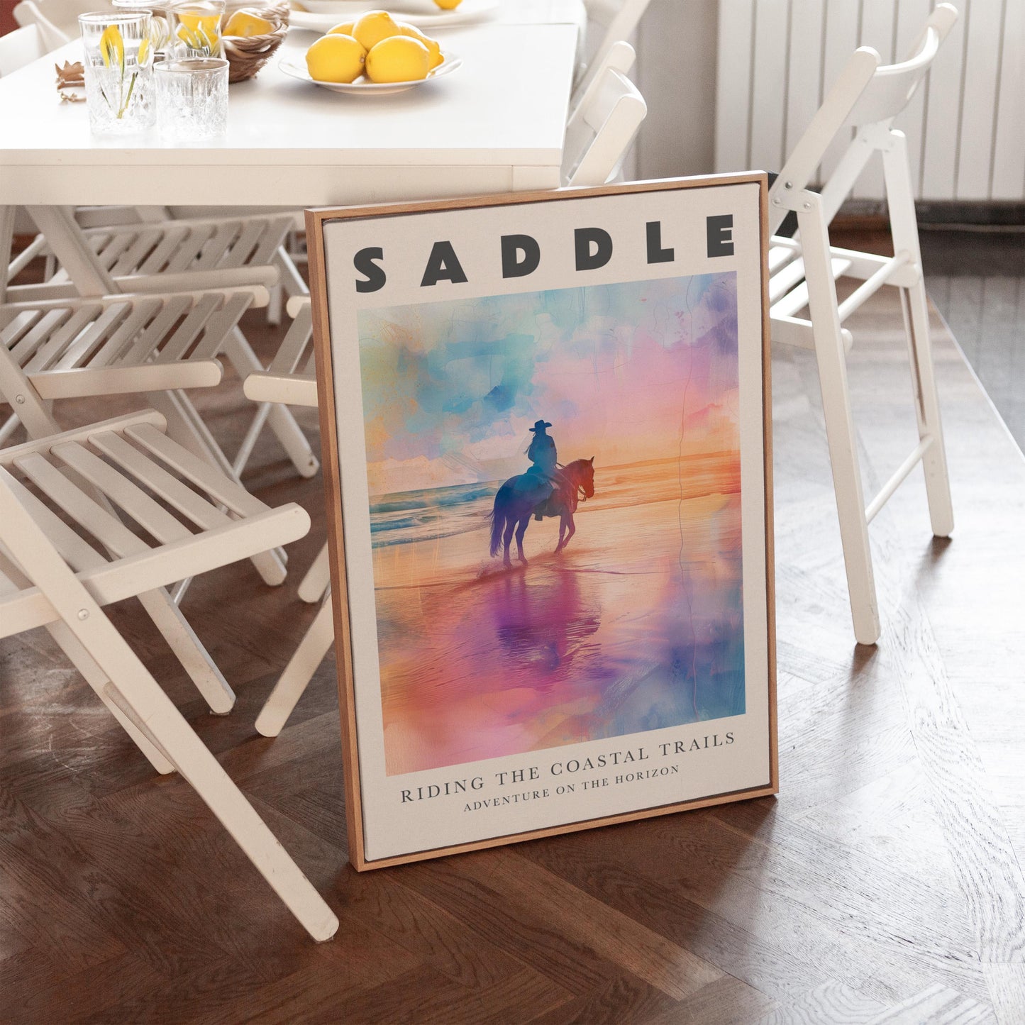 Cowgirl Canvas Wall Art Set of 3 Coastal Western Desert and Surf Prints Colorful Sunset Artwork for Living Room or Bedroom
