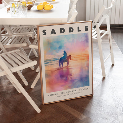 Cowgirl Canvas Wall Art Set of 3 Coastal Western Desert and Surf Prints Colorful Sunset Artwork for Living Room or Bedroom