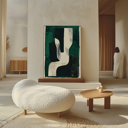 Abstract Wall Art Green and Beige Modern Canvas Print Minimalist Geometric Painting Large Living Room or Office Decor