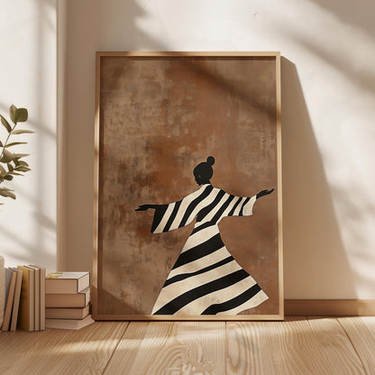 Minimalist Striped Woman Wall Art, Brown Modern Canvas Print, Large Neutral Decor for Living Room or Office