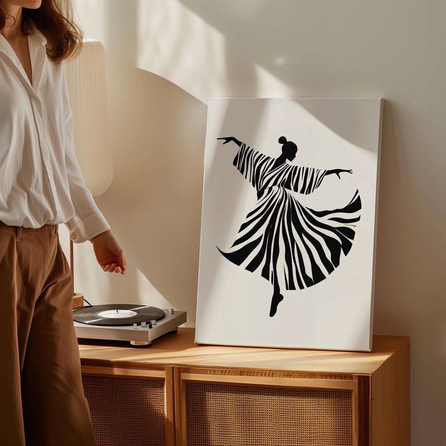 Dancer Wall Art Black and White Canvas Print Minimalist Modern Silhouette Large Wall Decor for Living Room or Bedroom