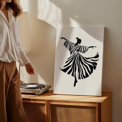 Dancer Wall Art Black and White Canvas Print Minimalist Modern Silhouette Large Wall Decor for Living Room or Bedroom