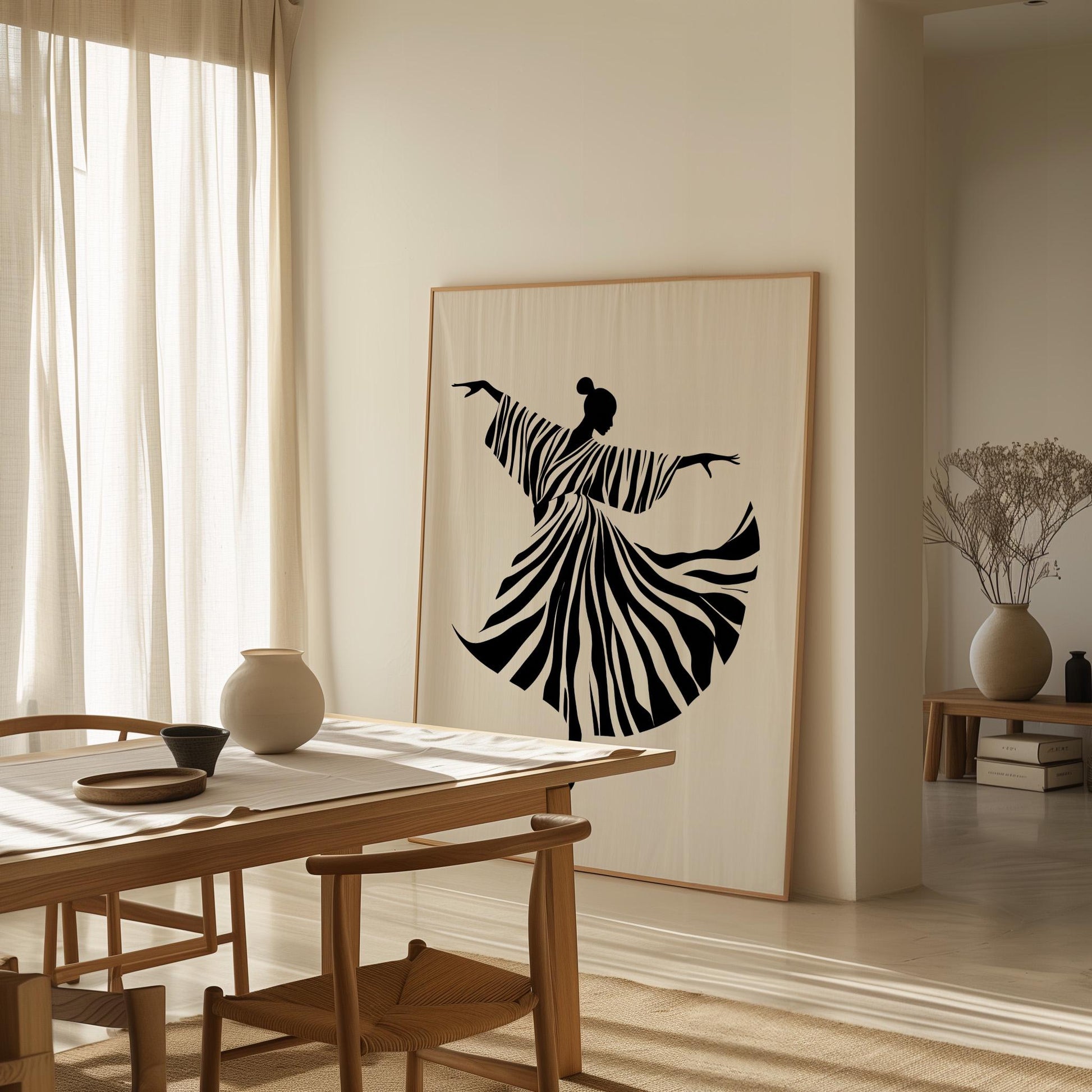 Dancer Wall Art Black and White Canvas Print Minimalist Modern Silhouette Large Wall Decor for Living Room or Bedroom