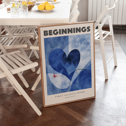 Blue Love Canvas Wall Art Set of 3 Romantic Abstract Prints Beginnings Growth Forever Anniversary Artwork for Bedroom or Living Room