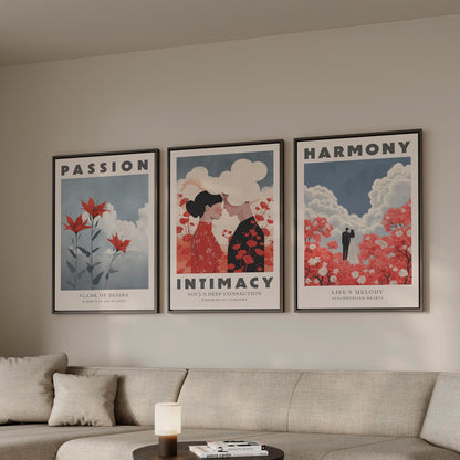 Romantic Canvas Wall Art Set of 3 Passion Intimacy Harmony Modern Love Posters Wedding Anniversary Gift for Bedroom or Living Room
