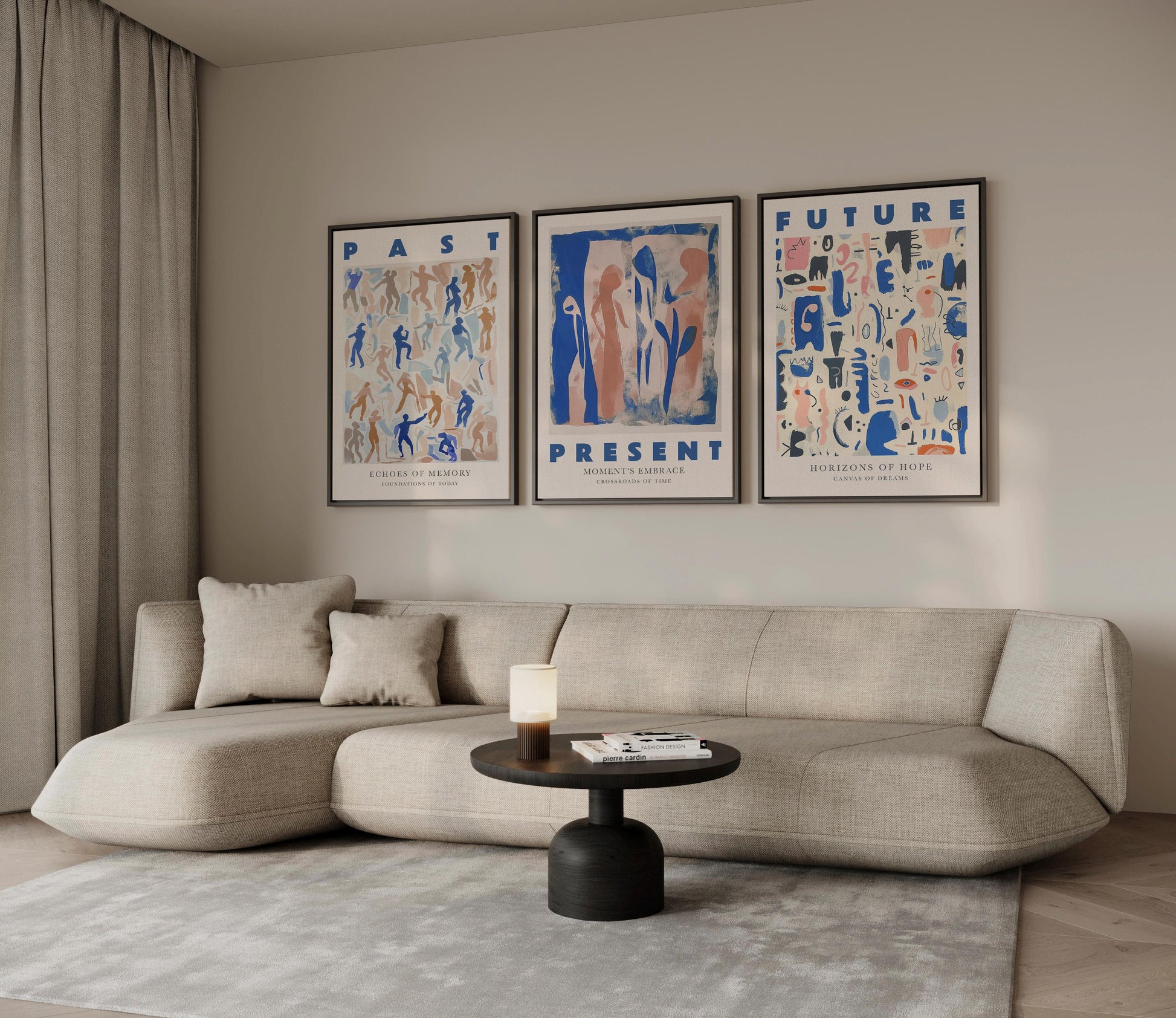 Past Present Future Canvas Wall Art Set of 3 Modern Abstract Posters Timeless Decor Inspirational Gift for Living Room or Office