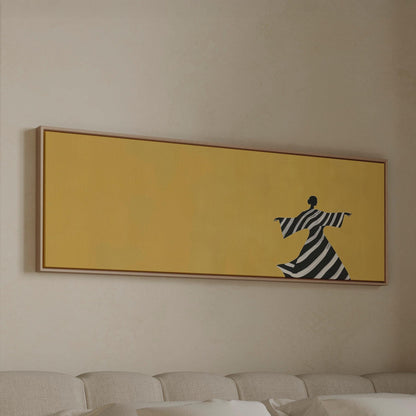Giclée Panoramic Canvas Print: Woman in Striped Dress, Yellow Background