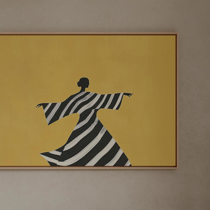 Woman in Striped Dress Canvas Print: Yellow Background Art