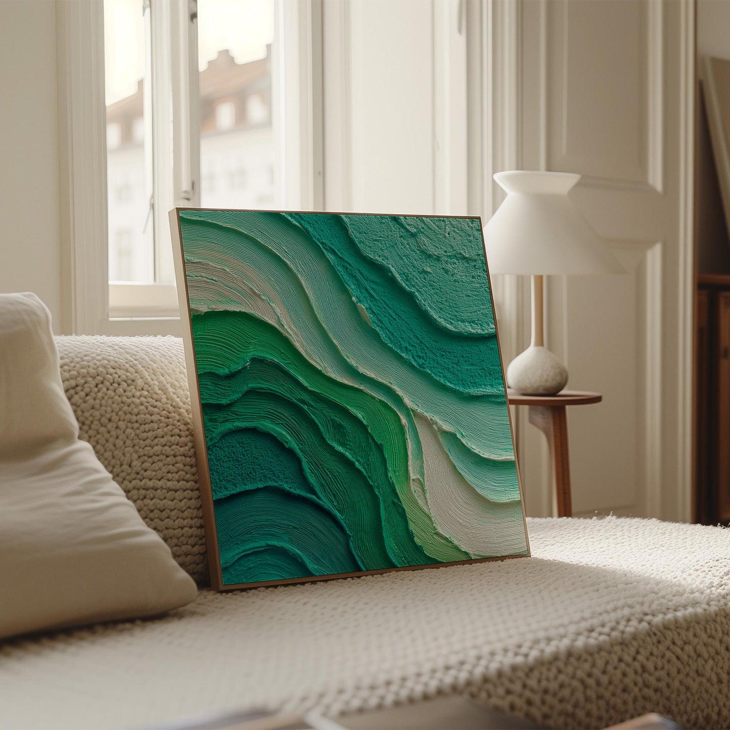 Teal and Emerald Canvas Wall Art - Modern  Abstract Square