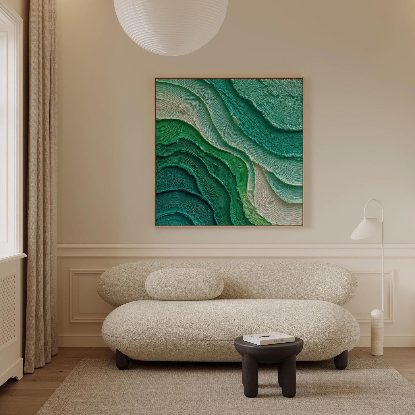 Green Textured Canvas Wall Art: Modern Square Abstract Painting in Teal and Emerald Tones