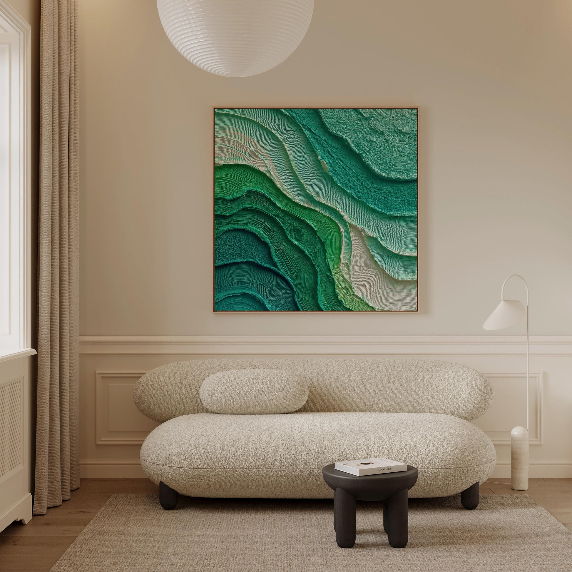 Green Textured Canvas Wall Art: Modern Square Abstract Painting in Teal and Emerald Tones