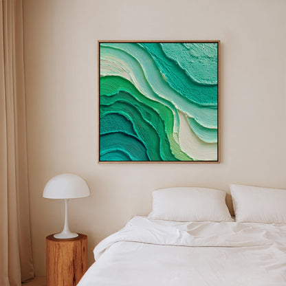 Teal and Emerald Canvas Wall Art - Modern  Abstract Square