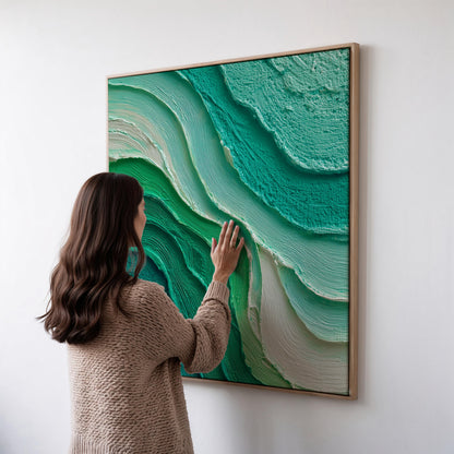 Teal and Emerald Canvas Wall Art - Modern  Abstract Square