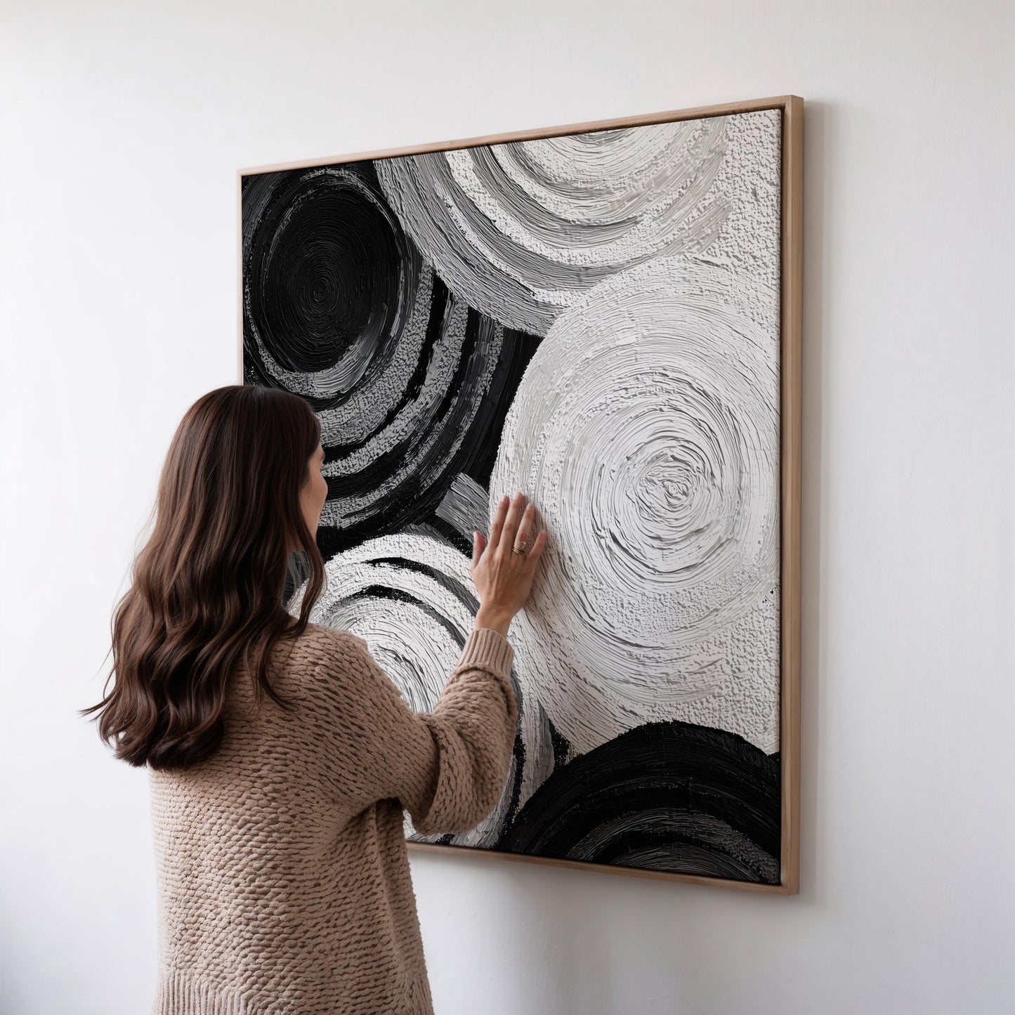 Black and White Wall Art:  Abstract Circles - Floating Frame Option