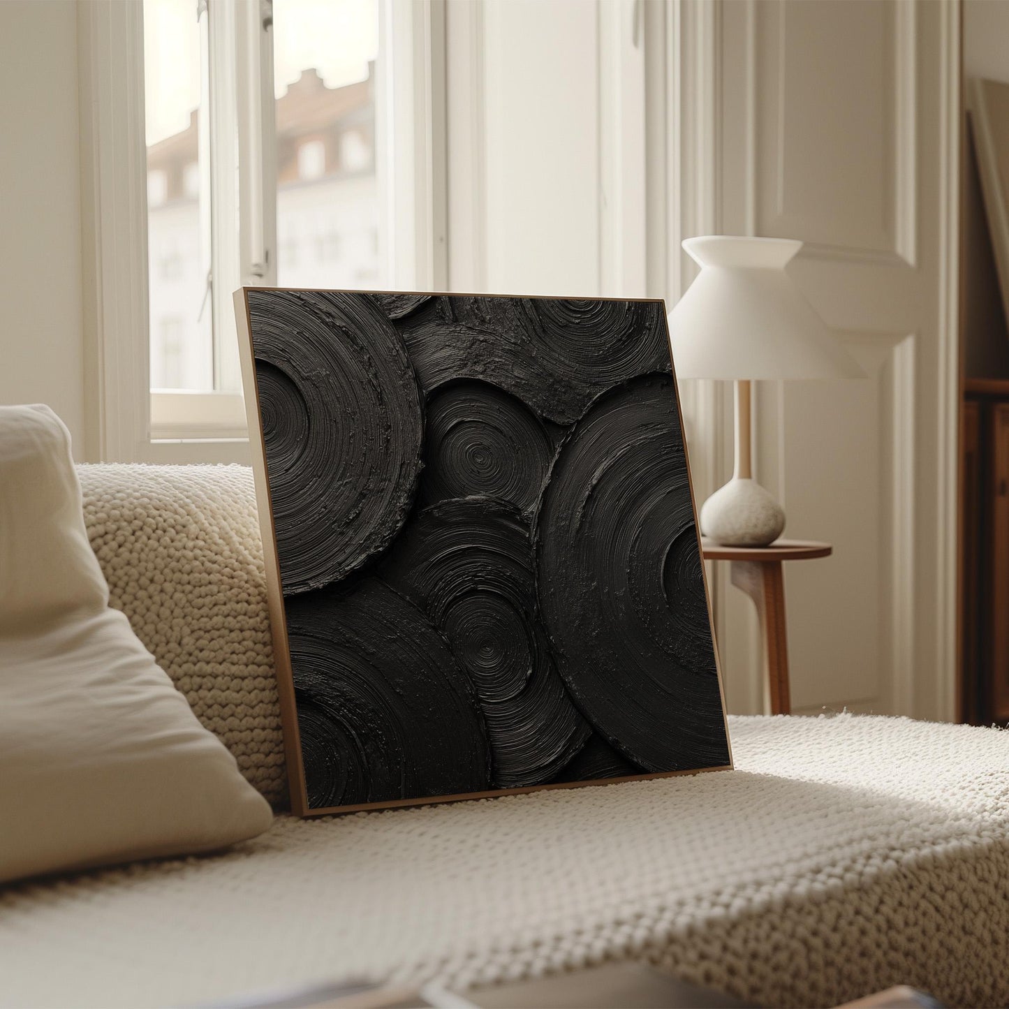 Abstract Black Circles Canvas Print: Minimalist Square Wall Art