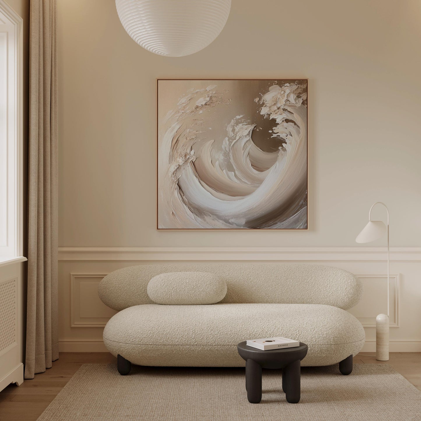 Canvas Wall Art: Beige Wave Abstract - Floating Wood Frame Option