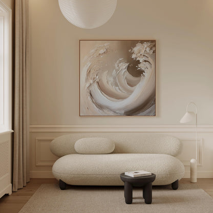 Canvas Wall Art: Beige Wave Abstract - Floating Wood Frame Option