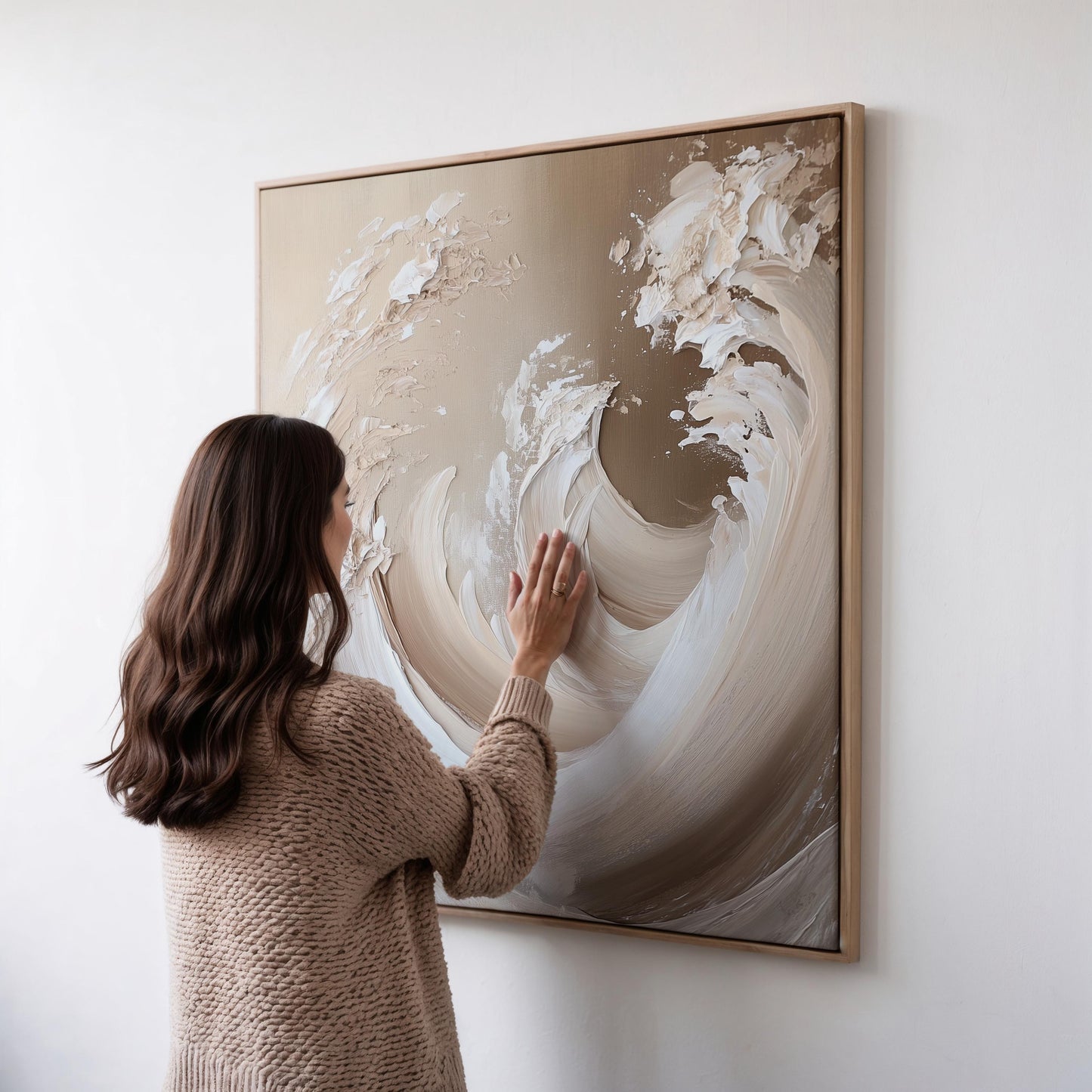 Canvas Wall Art: Beige Wave Abstract - Floating Wood Frame Option
