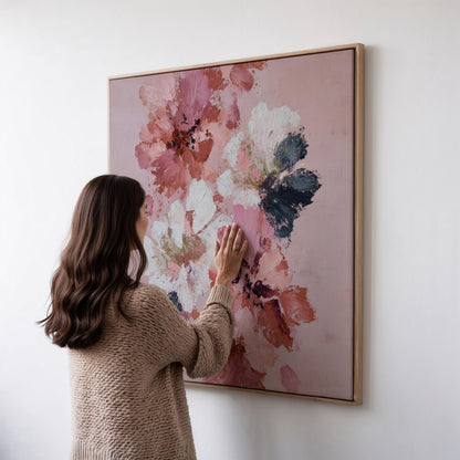 Floral Wall Art: Pink and Coral Abstract Flowers (Large Square Canvas)