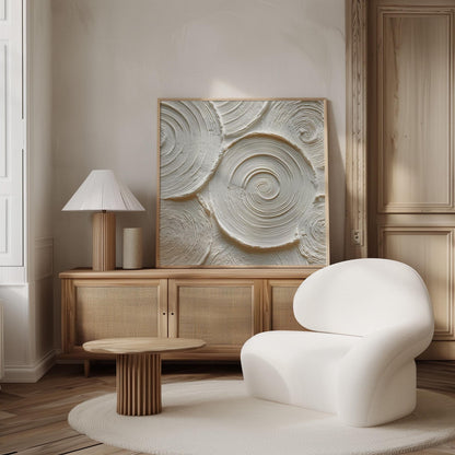 Neutral Beige Abstract Circle Canvas -  Large Square Wall Art