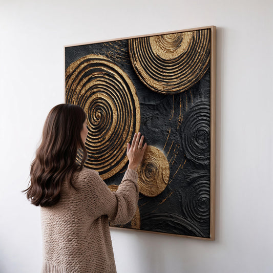 Gold Spiral Wall Art: Abstract Canvas Print (Square