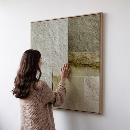 Abstract Canvas Wall Art - Green Beige Minimalist Geometric Print