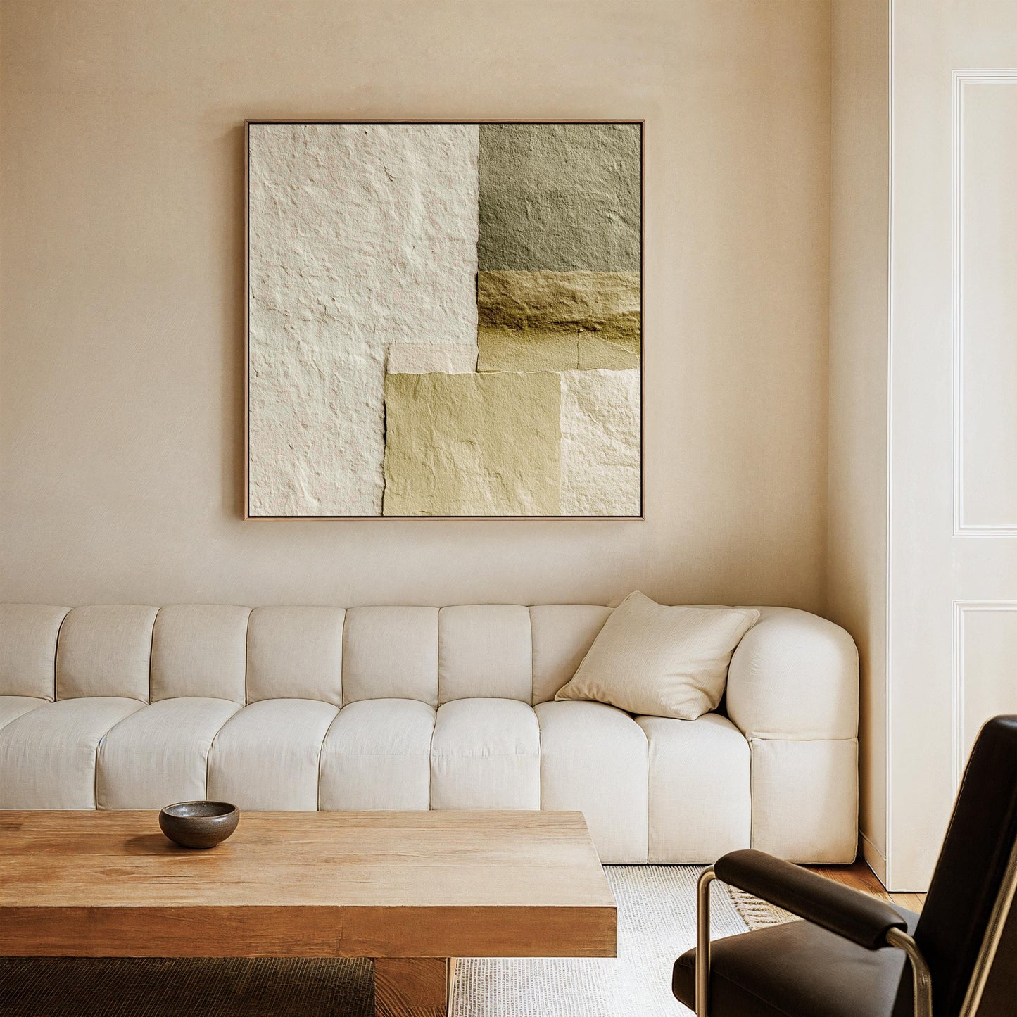 Abstract Canvas Wall Art - Green Beige Minimalist Geometric Print