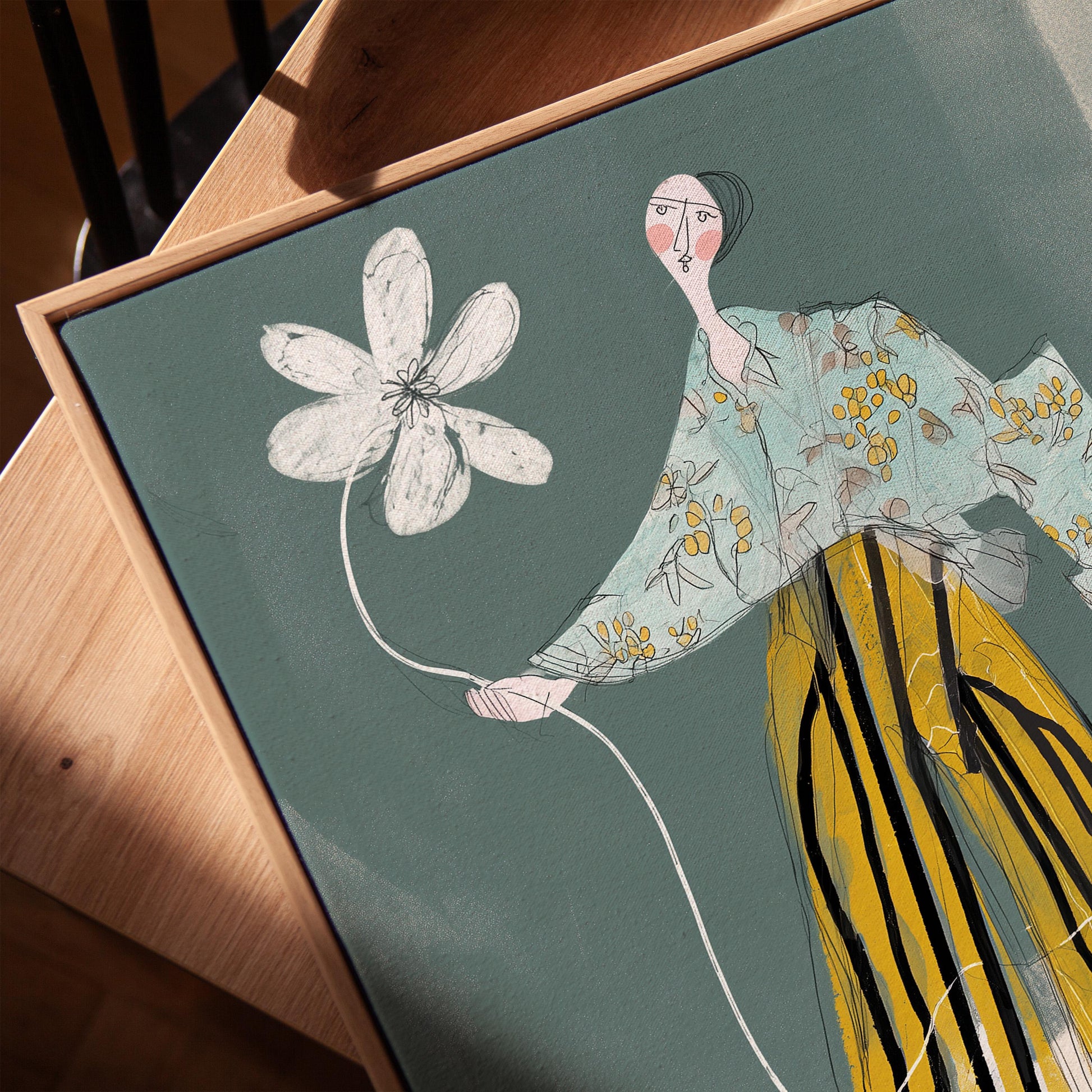 Fashion Illustration Canvas Set of 3 Modern Figurative Wall Art in Green and Ochre for Living Room or Office