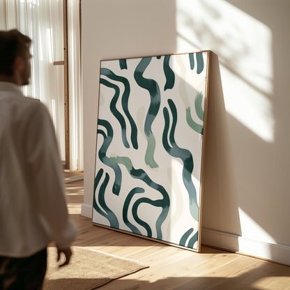 Green Abstract Canvas Art Modern Minimalist Wall Decor for Living Room or Office, Organic Brushstroke Painting Print