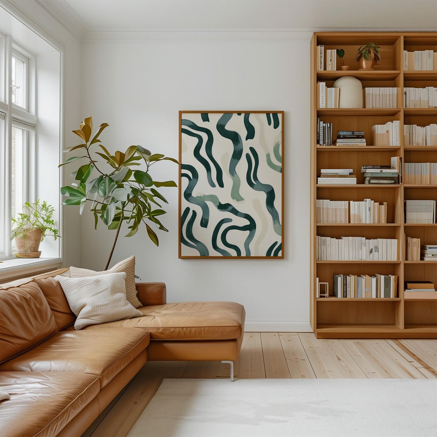 Green Abstract Canvas Art Modern Minimalist Wall Decor for Living Room or Office, Organic Brushstroke Painting Print