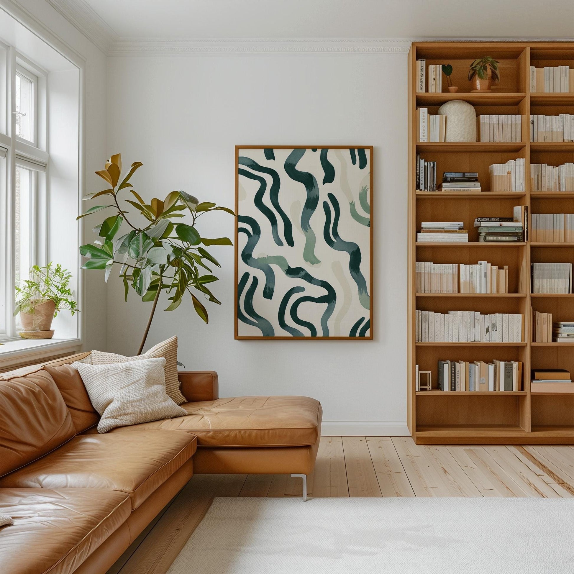 Green Abstract Canvas Art Modern Minimalist Wall Decor for Living Room or Office, Organic Brushstroke Painting Print