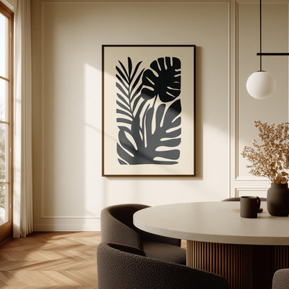 Black Botanical Canvas Art Modern Minimalist Plant Print for Living Room or Office, Monstera Leaf Abstract Wall Decor