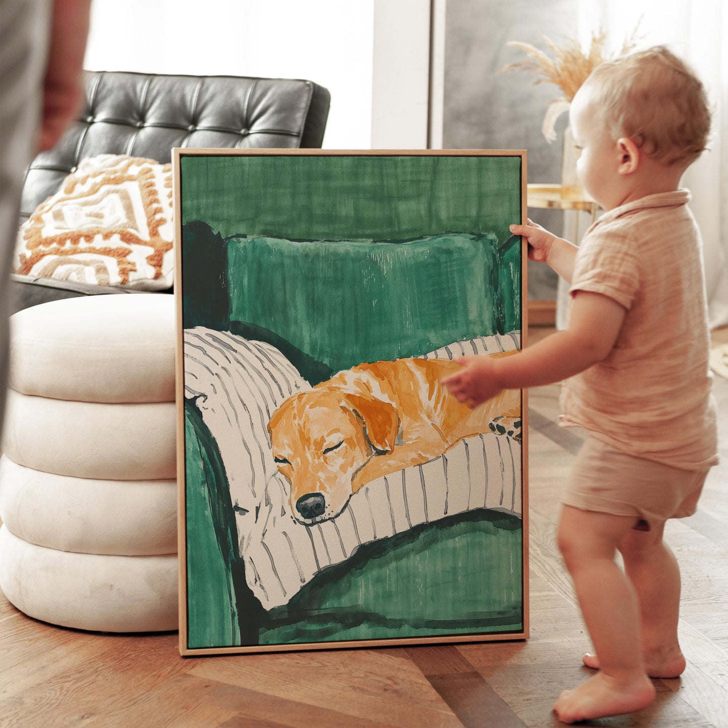 Dog Wall Art Sleeping Golden Retriever Canvas Print Cozy Pet Artwork for Living Room Bedroom or Office