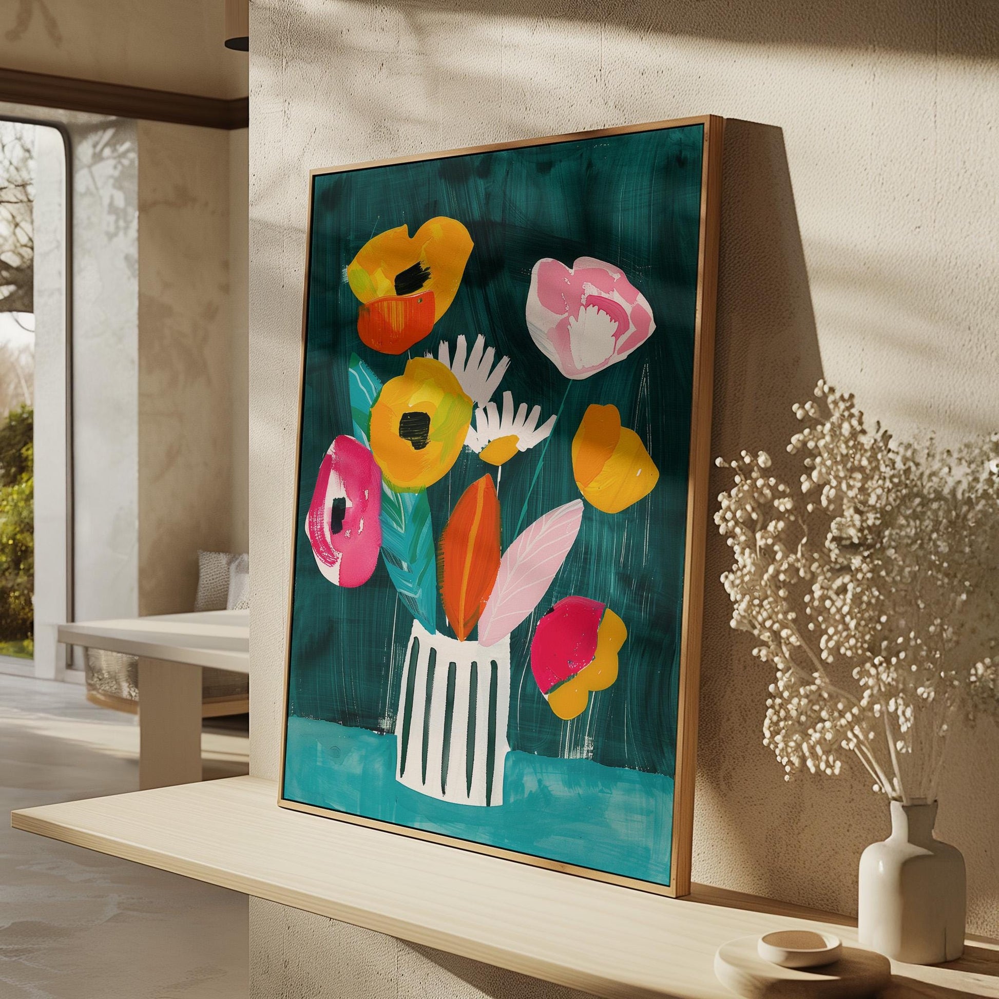 Colorful Flower Bouquet Painting Modern Floral Canvas Print Vibrant Wall Art for Living Room Dining Room or Office Decor