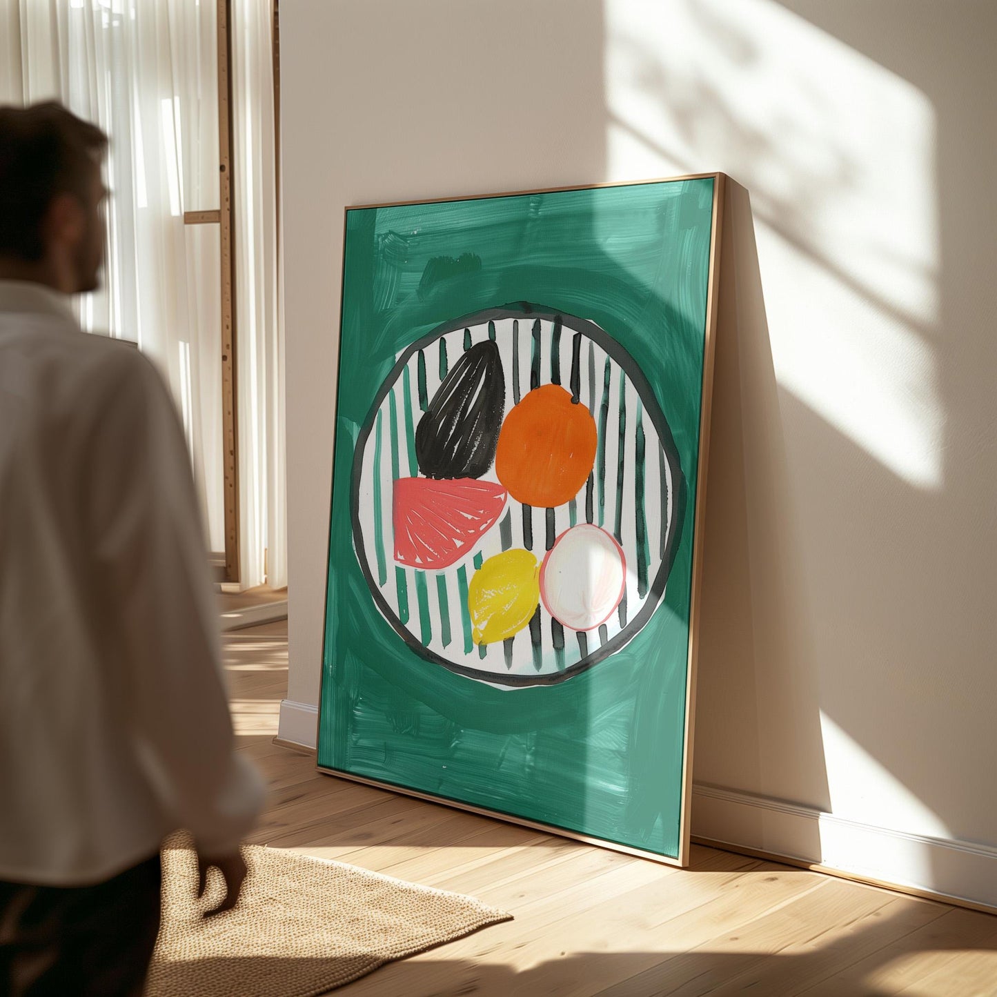 Modern Fruit Still Life Painting Colorful Kitchen Wall Art Abstract Canvas Print for Dining Room or Home Decor
