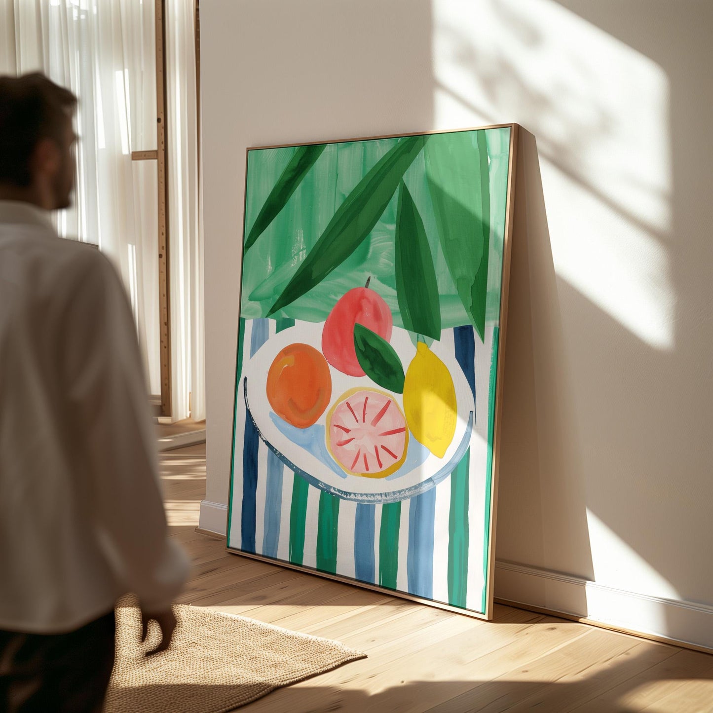 Colorful Fruit Bowl Painting Modern Kitchen Wall Art Abstract Canvas Print for Dining Room or Contemporary Home Decor