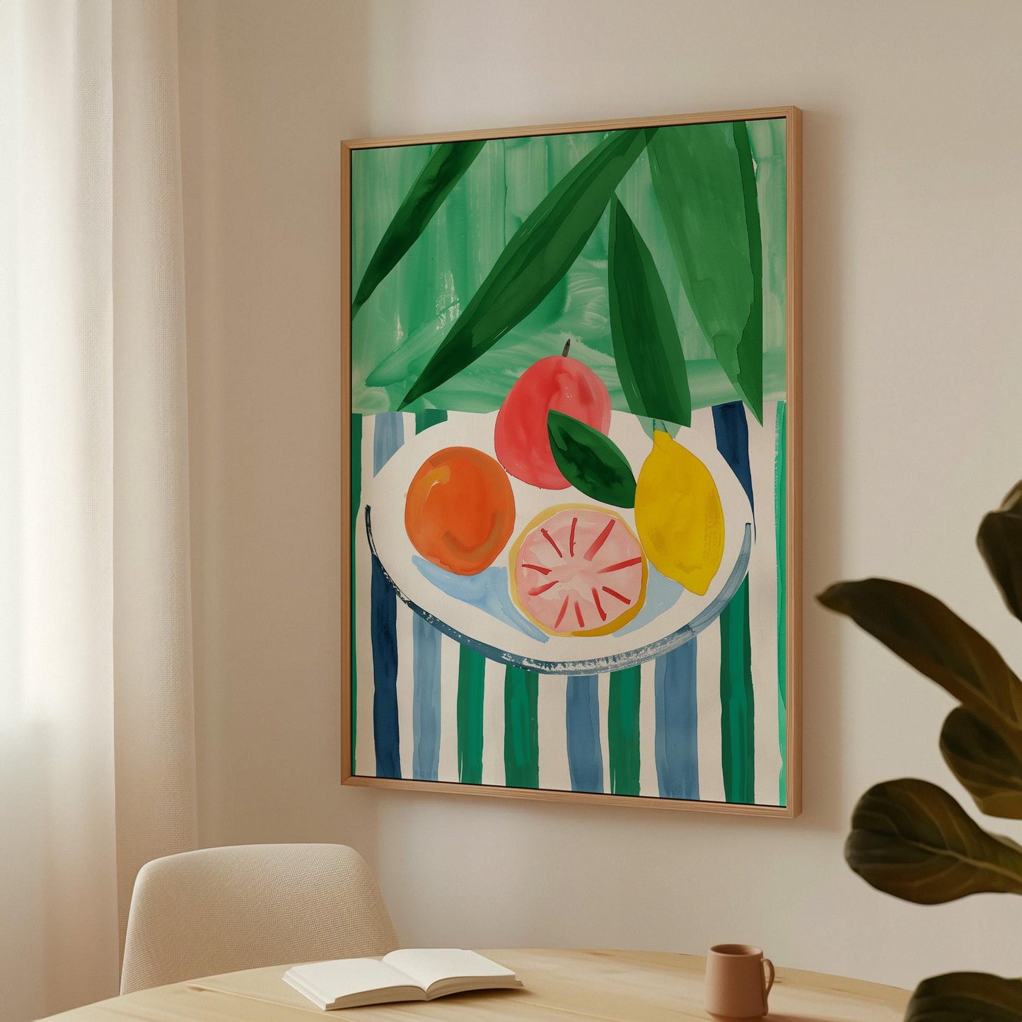 Colorful Fruit Bowl Painting Modern Kitchen Wall Art Abstract Canvas Print for Dining Room or Contemporary Home Decor