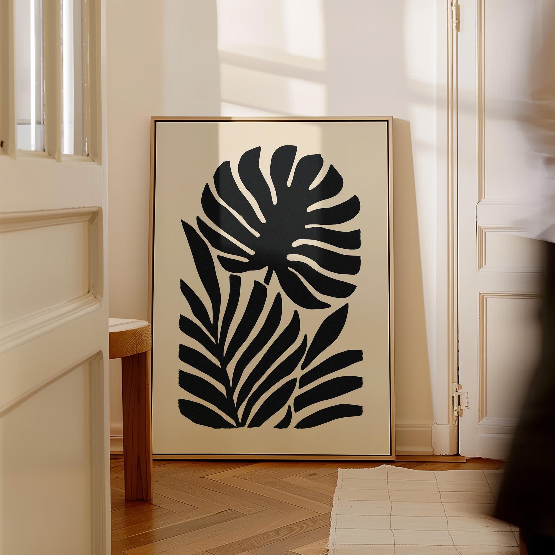 Black Botanical Canvas Art Modern Minimalist Leaf Silhouette Print for Living Room or Hallway, Monstera Abstract Wall Decor