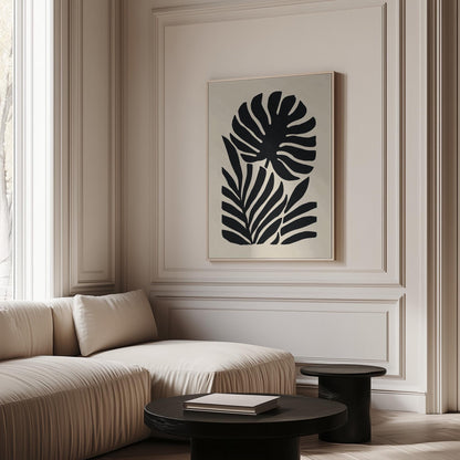 Black Botanical Canvas Art Modern Minimalist Leaf Silhouette Print for Living Room or Hallway, Monstera Abstract Wall Decor