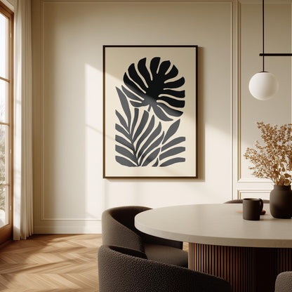 Black Botanical Canvas Art Modern Minimalist Leaf Silhouette Print for Living Room or Hallway, Monstera Abstract Wall Decor