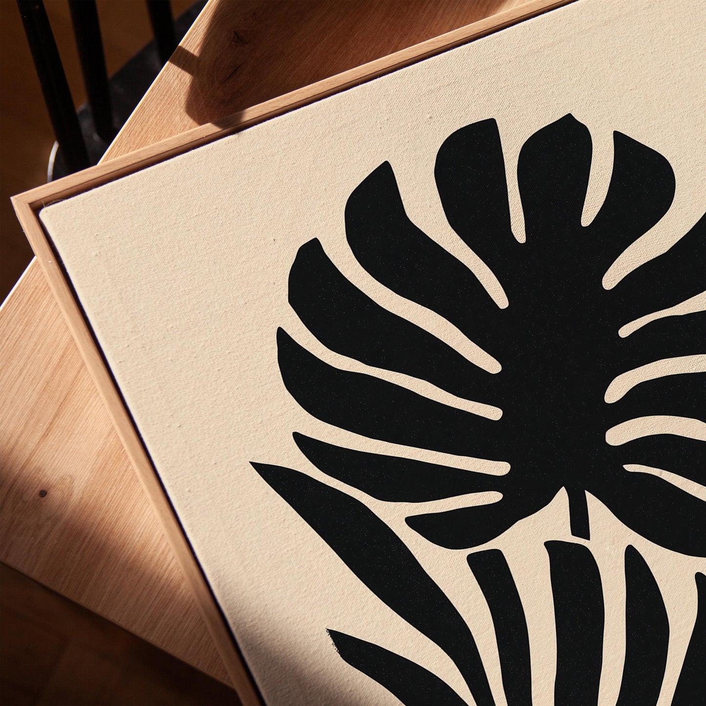 Black Botanical Canvas Art Modern Minimalist Leaf Silhouette Print for Living Room or Hallway, Monstera Abstract Wall Decor
