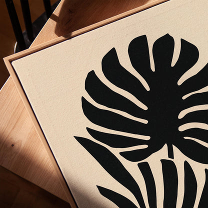 Black Botanical Canvas Art Modern Minimalist Leaf Silhouette Print for Living Room or Hallway, Monstera Abstract Wall Decor