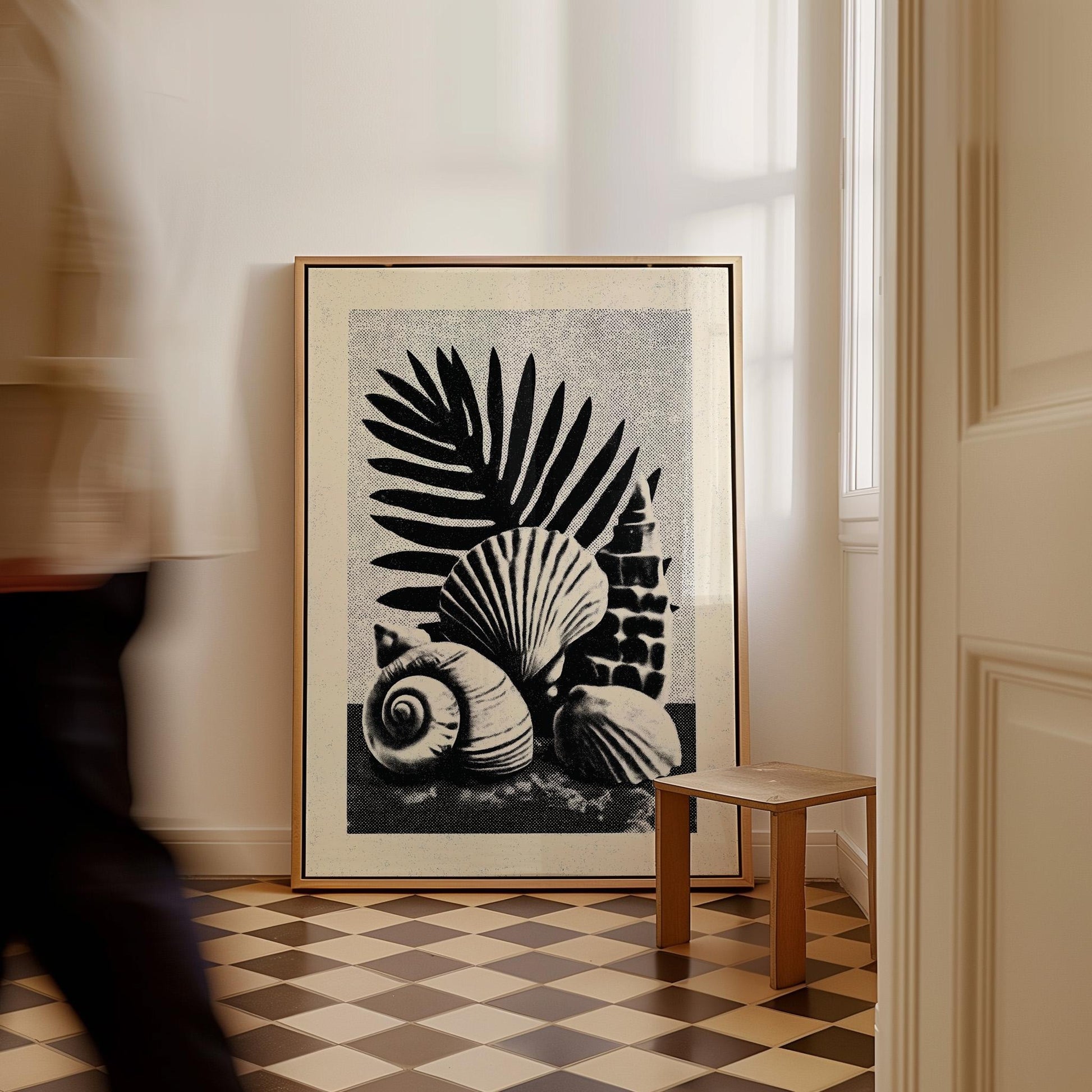 Seashell Botanical Canvas Art Black and White Ocean Print for Coastal Living Room or Bathroom, Minimal Nature Wall Decor
