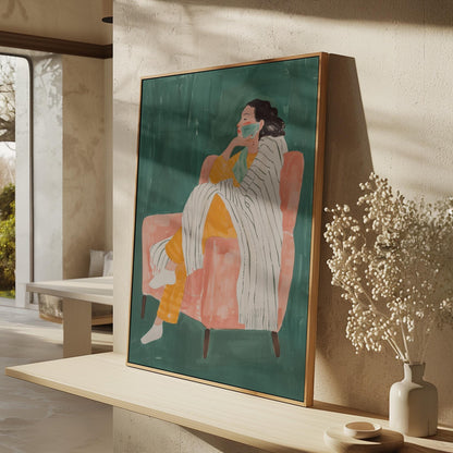 Woman on Armchair Canvas Print Relaxed Minimalist Wall Art Modern Abstract Home Decor for Living Room or Bedroom