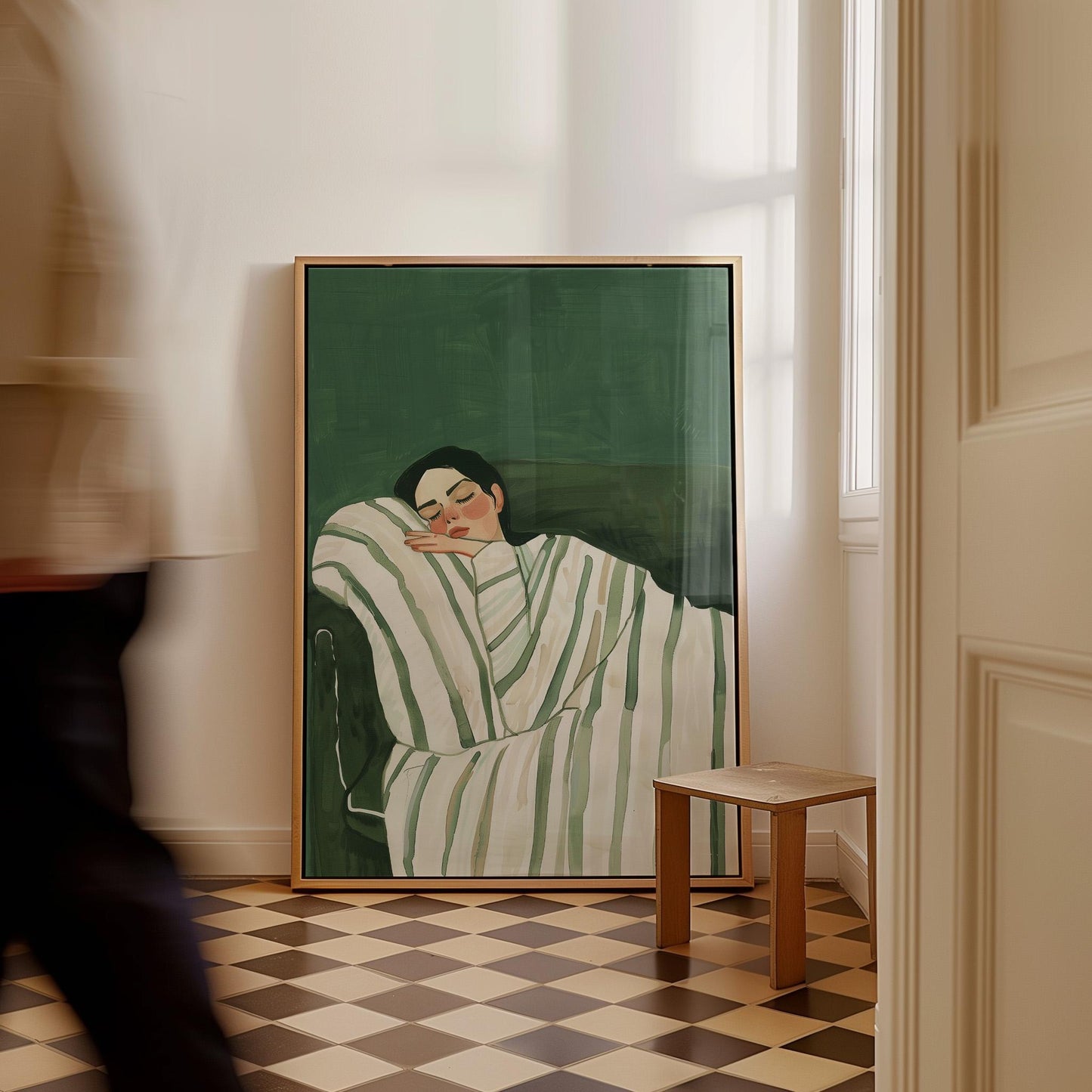 Sleeping Woman Canvas Print Minimalist Wall Art Relaxing Abstract Bedroom Decor Modern Home Style