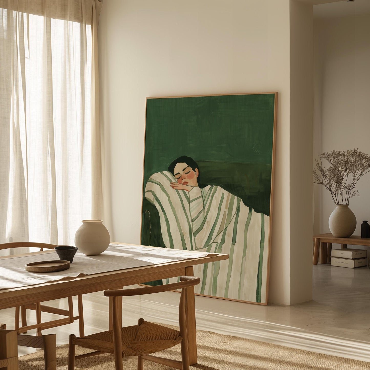Sleeping Woman Canvas Print Minimalist Wall Art Relaxing Abstract Bedroom Decor Modern Home Style