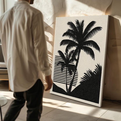 Palm Tree Canvas Art Black and White Tropical Print for Living Room or Office, Minimal Coastal Wall Decor