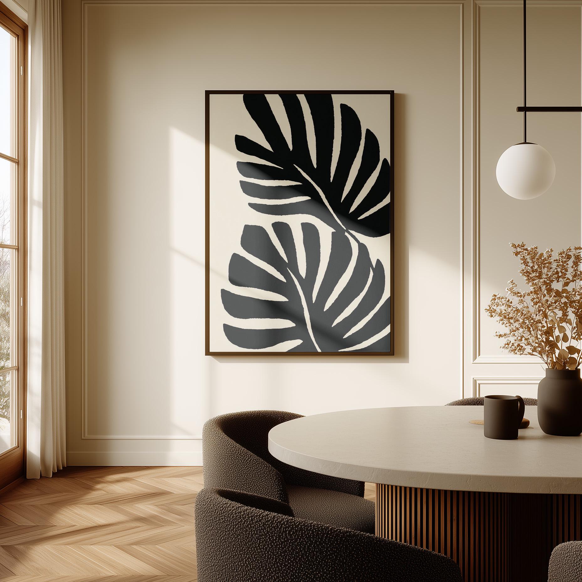 Monstera Leaf Canvas Art Black and White Botanical Print for Dining Room or Bedroom, Minimalist Nature Wall Decor