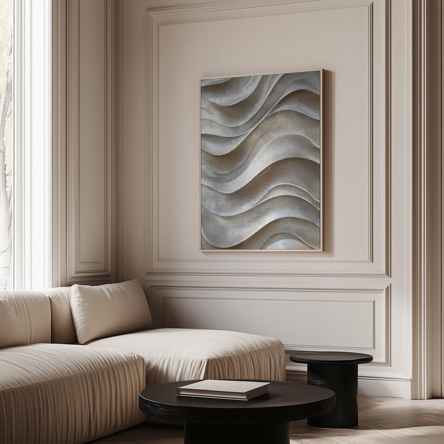 Neutral Waves Canvas Art Beige 3D Texture Effect Modern Abstract Print for Living Room or Bedroom, Minimal Coastal Wall Decor